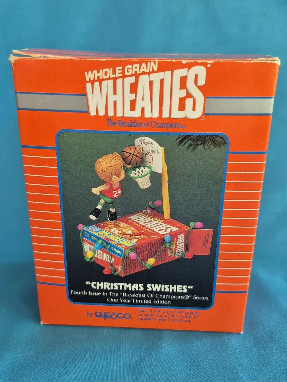 Wheaties Christmas Swishes Basketball Ornament Enesco Hoops Cereal Box
